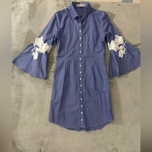 Anne Fontaine Blue Striped Mini Dress with White Floral Accents